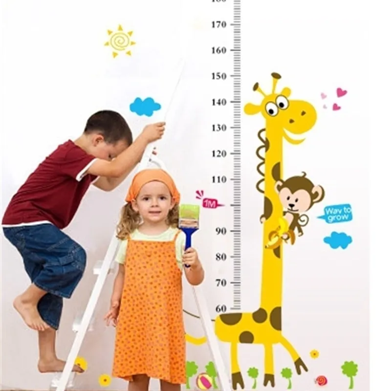 Autocollant mural pour enfants Tableau de hauteur Décor à la maison Dessin animé Girafe Hauteur Règle Décoration de la maison Chambre Stickers Mur Art Autocollant Fond d'écran 210420