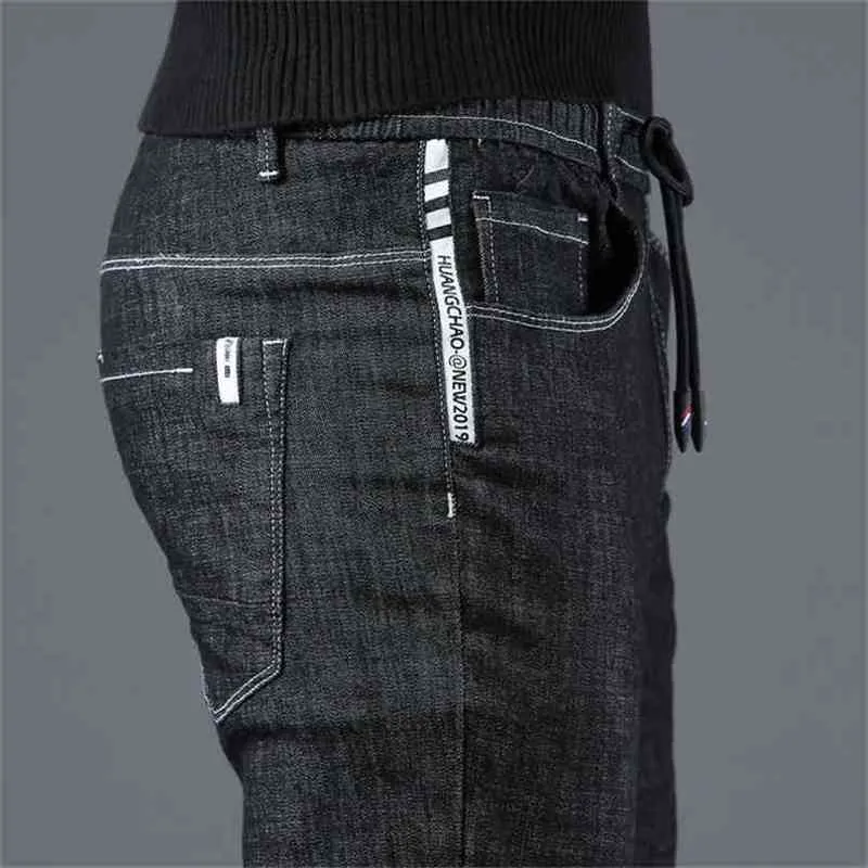 Svart Skinny Jeans Men Slim Fit Elastisk Midja Denim För Korea Style Pencil Byxor Vår Sommar 210716