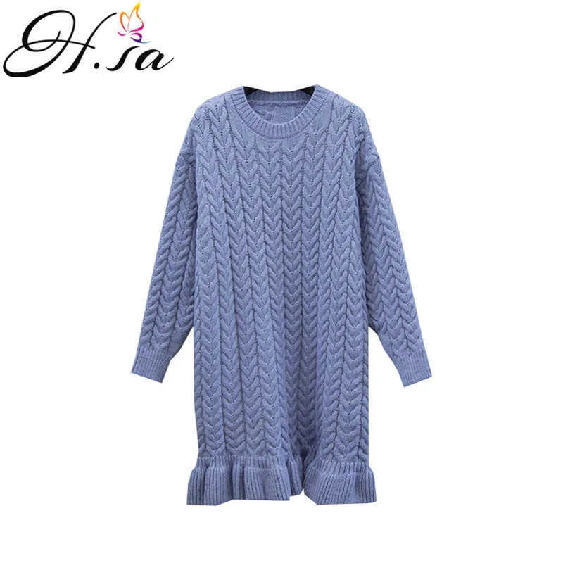 H.SA Pull Femme Hiver Femmes Pull d'hiver Robes Twisted Pulls lâches Droite Bleu Tricot Long Pulls Roupa Feminino 210716