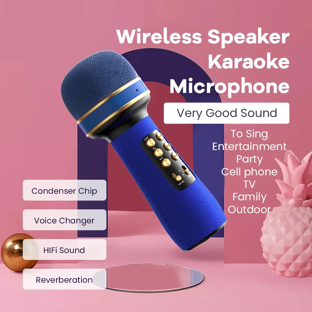 Microfoni Microfono per Karaoke con Bluetooth per telefono, amplificador de condensador inal￡mbrico incorporato, cambiador voz tarjeta sonido y altavoz
