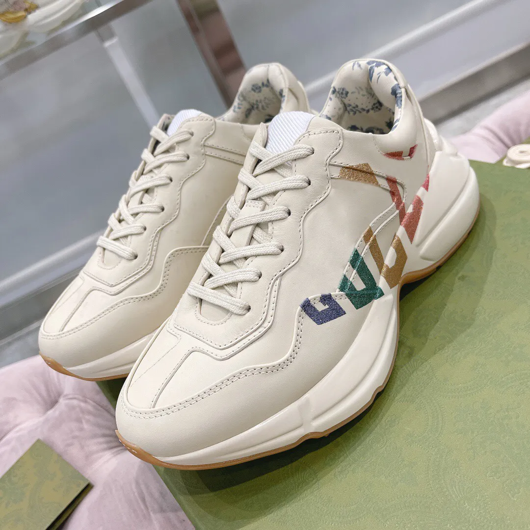 Designers Rhyton Casual Shoes Men Women Multicolor Vintage Sneakers Brand Luxury Ladies Runner Trainers Chaussures Platform Daddy Sneaker