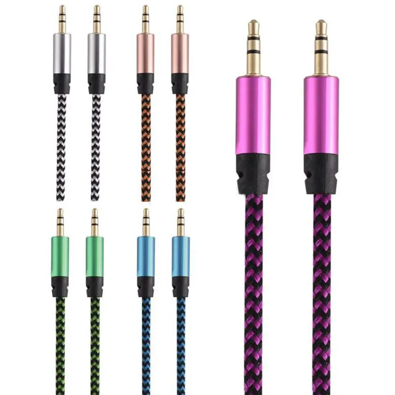 1 M Pleciony Audio Pomocniczy Kabel 3.5mm Wave Aux Extension Male do Męski Stereo Samochód Nylon Cord Jack do telefonu PC MP3 Głośnik słuchawkowy