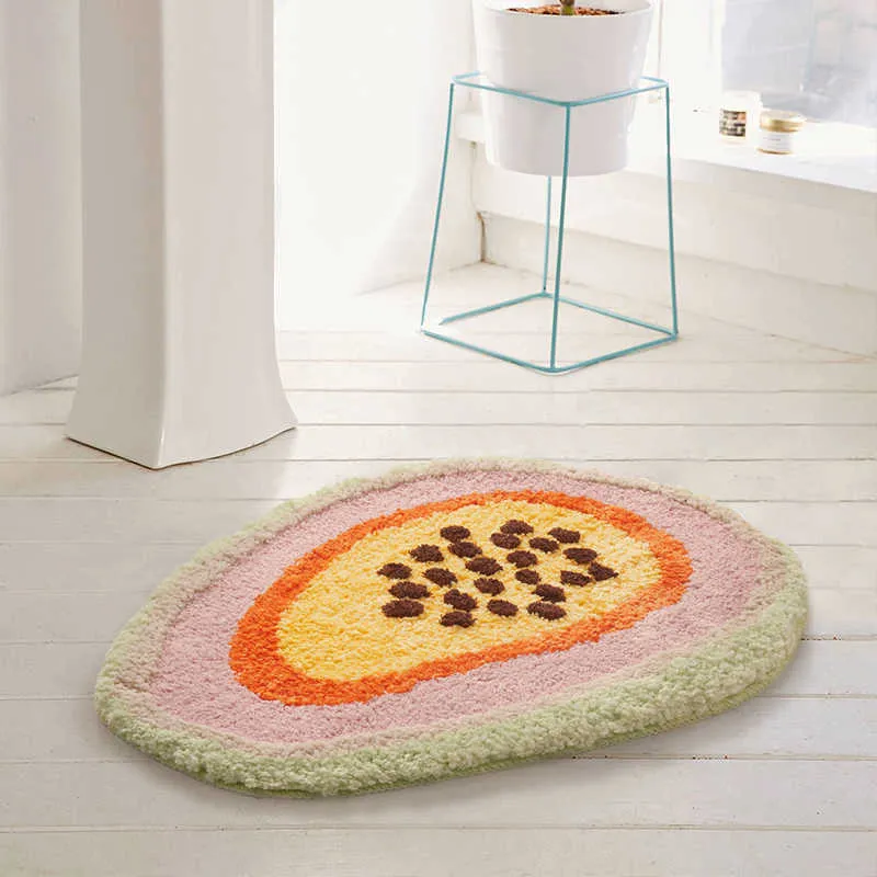 Papaya Area Rugs Bathroom Rug Fruit Entrance Carpet Kitchen Rug Floor Mats Welcome Doormat Home Kids Room Nursery Decor 65x47cm Y0803