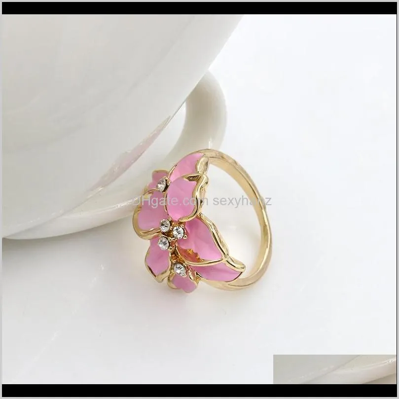 foreign trade hot sale cute retro ring gardenia flowers crystal oil painting ring for women and girl