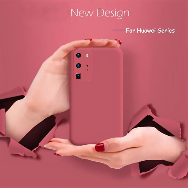 Huawei P40 Pro Lite P30 P20 Mate 40 30 20 Pro液体シリコンオリジナル高級ソフトバックカバーのためのキャンディカラー電話ケース