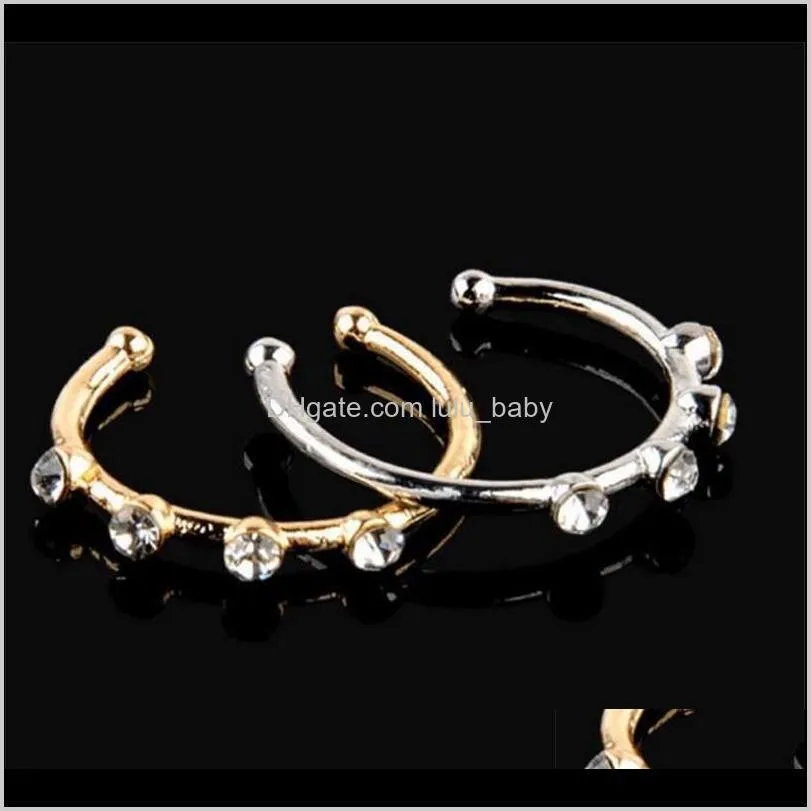 new hot gold silver stainless steel crystal rhinestone nose ring nostril hoop nose body piercing jewelry