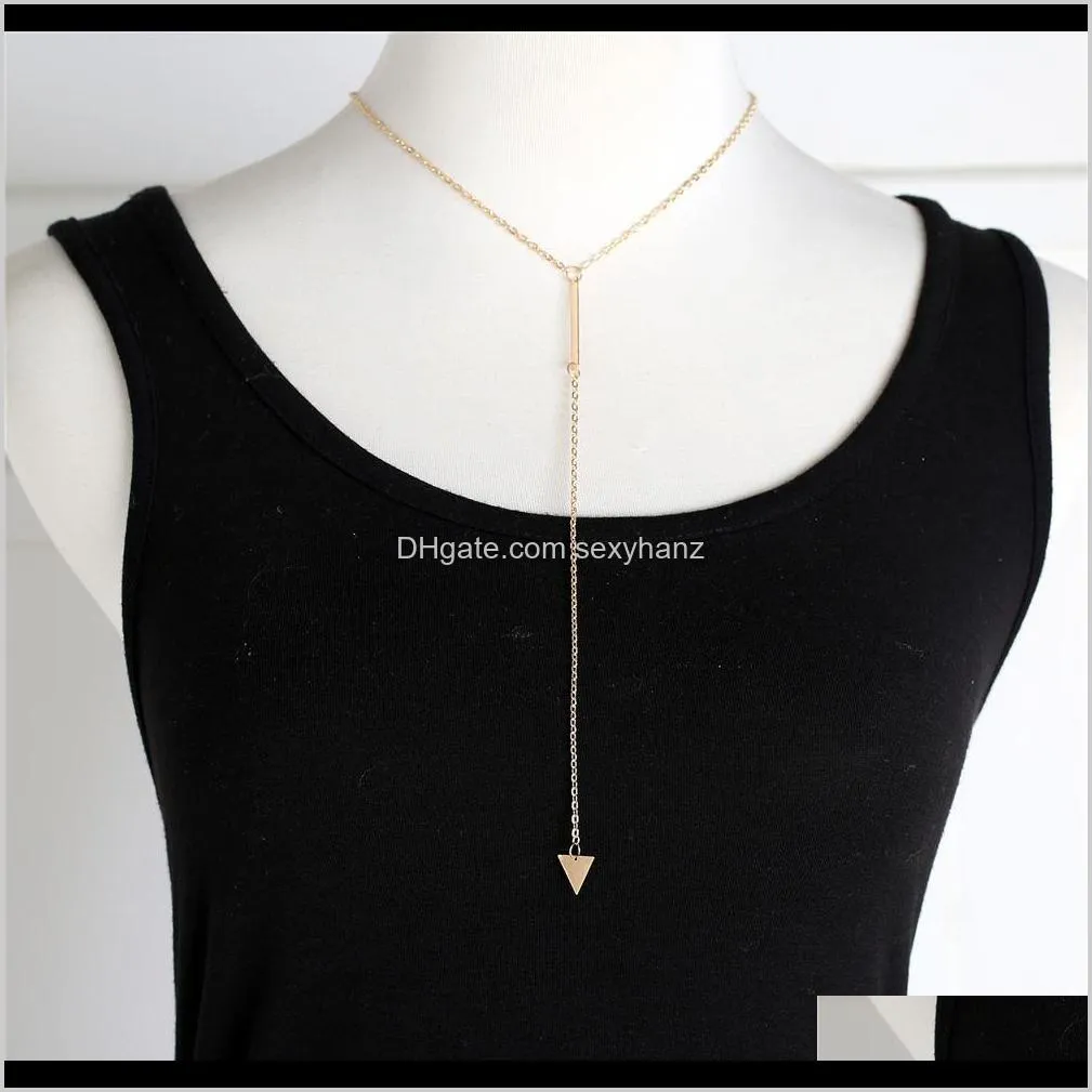 simple metal strip with geometric triangle tassel necklace golden short pendant necklaces women collarbone choker twist chain women