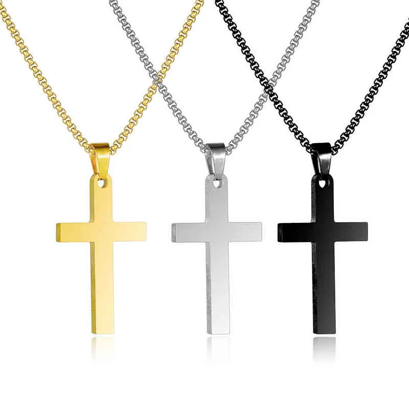 Klassische Kreuz Halskette Männer Edelstahl Silber Schwarz Gold Kette Anhänger Halskette Für Männer Schmuck Geschenk G220310