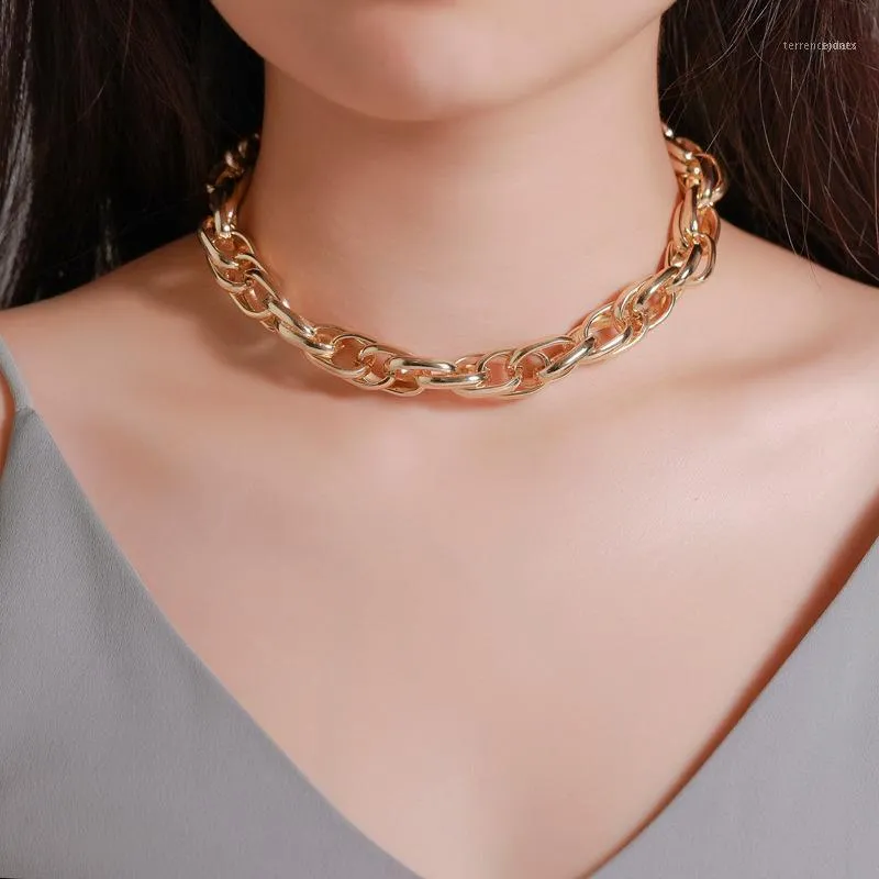 Correntes punk figaro cadeia gargantilha colar para mulheres colar de jóias cor ouro grosso chocker1