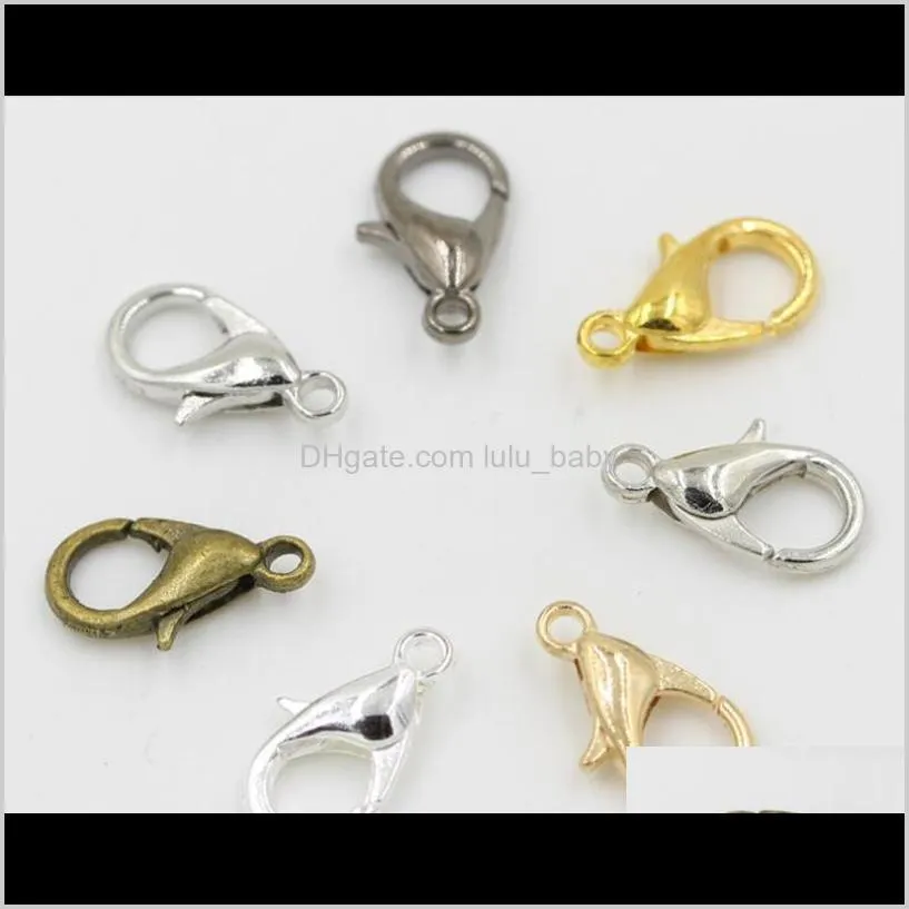 wholesale 1000pcs imitation rhodium plated 10mm 12mm 14mm 16mm 18mm 21mm 23mm 24mm zinc alloy lobster clasps & hooks jewelry finding