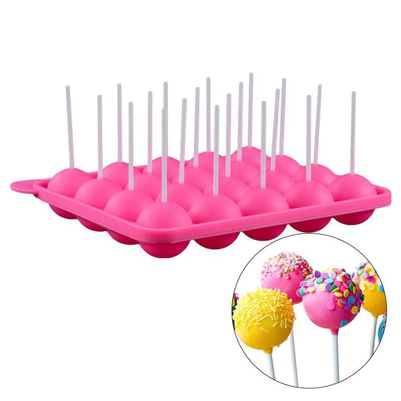 20 Holes Round Lollipop Silicone Mould Baking Spherical Chocolate Cookie Candy Maker Pop Mold Stick Tray Cake Moulds