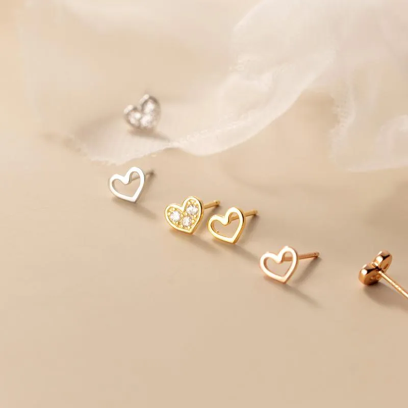 Stud 925 Sterling Silver Asymmetric Zircon Heart Small Earrings For Girl Daughter Ear Earring Sweet Lovely Fine Jewelry