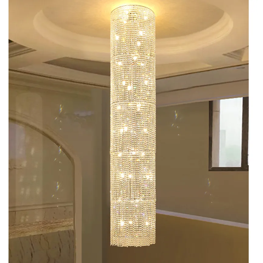 Lampadari di cristallo moderni americani lunghi K9 LED Luce europea Villa Lampadario a soppalco Luci Apparecchio Scala Illuminazione per interni domestici Altezza 900 cm 700 cm 500 cm 300 cm