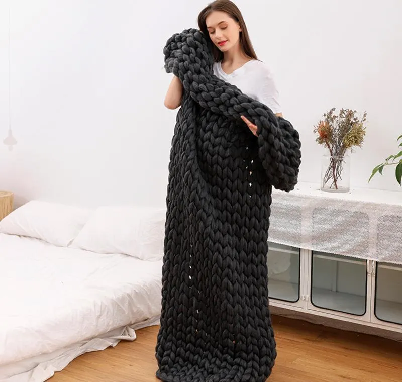 hot winter handmade knitting soft warm thick yarn knitted blanket home bed decor