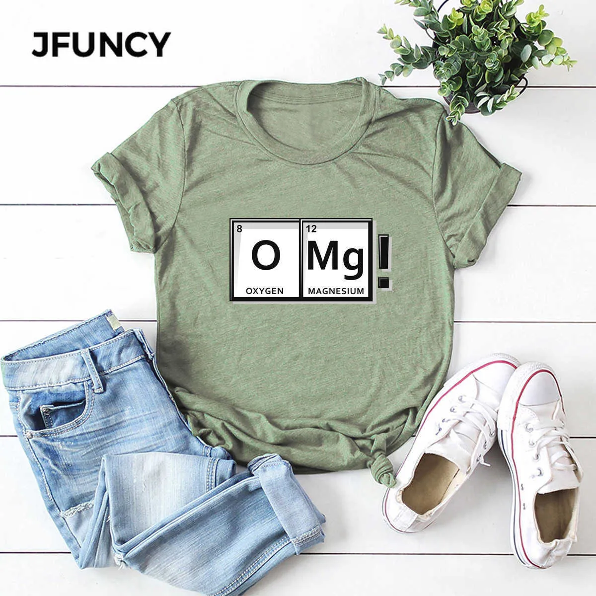 JFUNCY OMG Eğlenceli Kimya Elemanı Periyodik Masa Grafiği Kadın Tee Tops 100% Pamuk Yaz Kadın T-shirt Artı Boyutu Kadın Gömlek Y0629