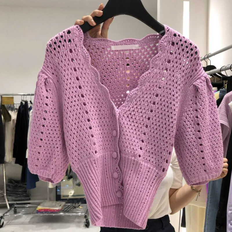 Elegant Summer Knitwear: Womens Hollow Out Crochet Flower Crochet Summer  Cardigan With Puff Sleeves, V Neck And Slim Fit 210805 From Lu02, $16.21