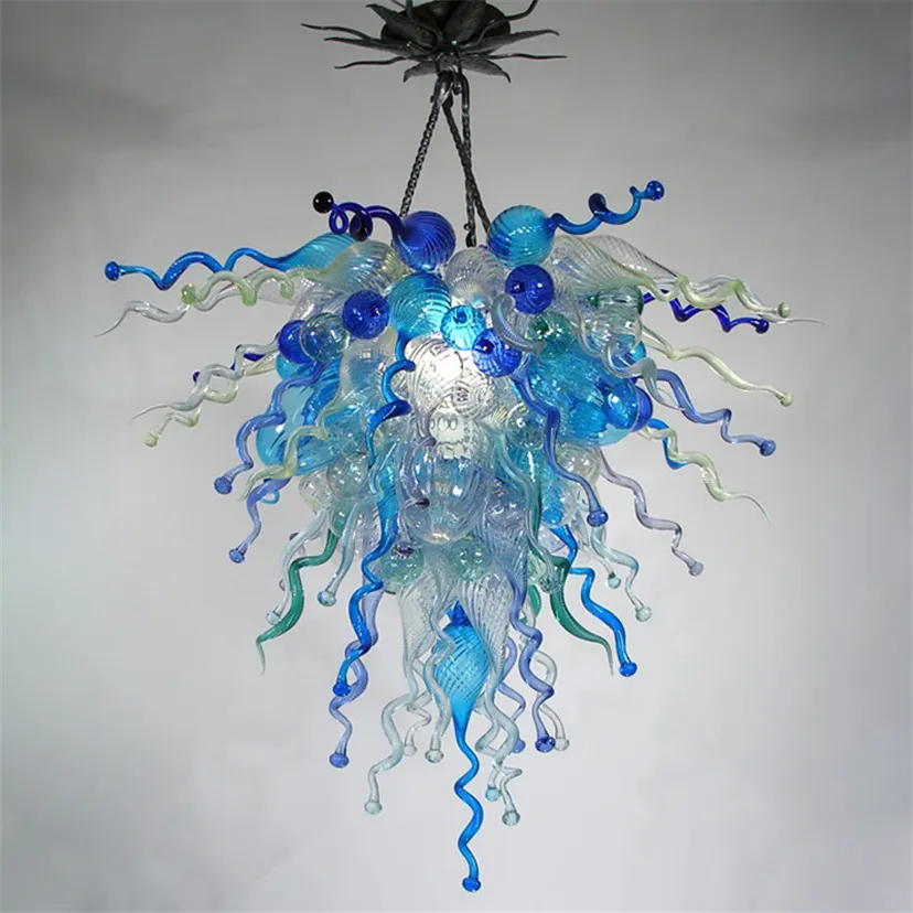 Hängsmycken lampa armaturer 32 med 40 inches blå färgkonstglas ljuskrona ledd hängande ljus för vardagsrumsbar