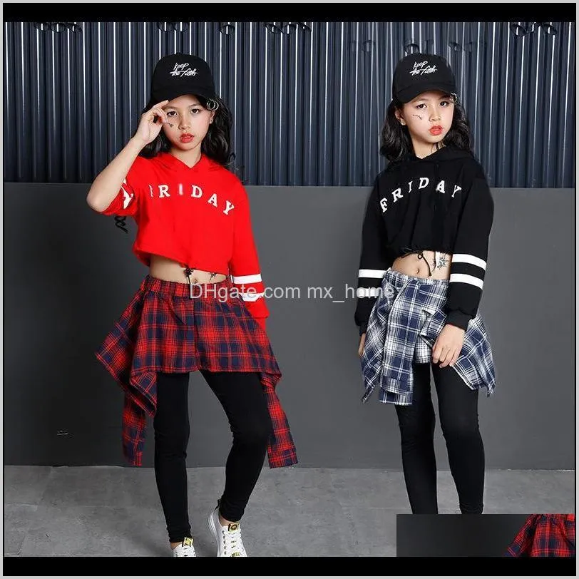 children`s sports suits cotton clothing korean fashion hip hop streetwear teenage girls hoodies sweatshirt + plaid skirt-pants 201023