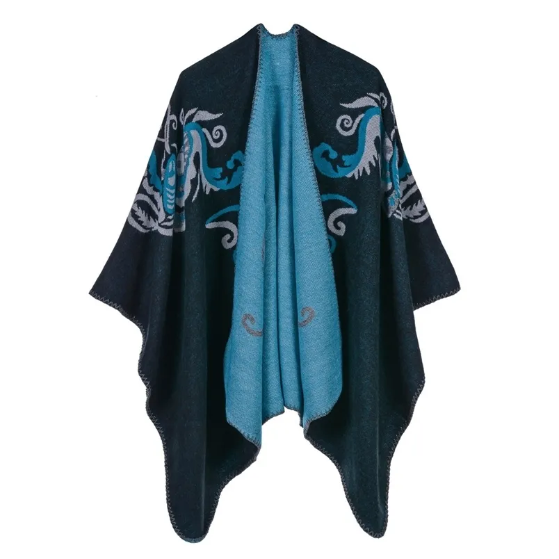 Autumn And Winter Phoenix Flower Imitation Cashmere Ladies Scarf Fashion Wild Brushed Thick Warm Shawl Cape 210427