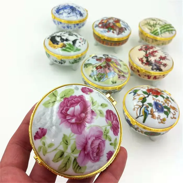 Decorative Small Natural Porcelain Jewellery Gift Box Chinese style Round Ceramics Jewelry Makeup Packaging Cases Party Favors