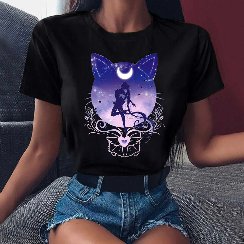 Fixsys harajuku ullzang tshirt 90s grappige zwart t-shirt esthetische kat anime vrouwen vrouwelijke t-shirt kawaii tops tee x0527