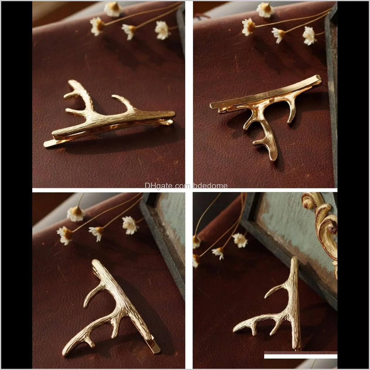 deer horn hairpin with two face finish gold and silver plated for women fashion hair clip gift