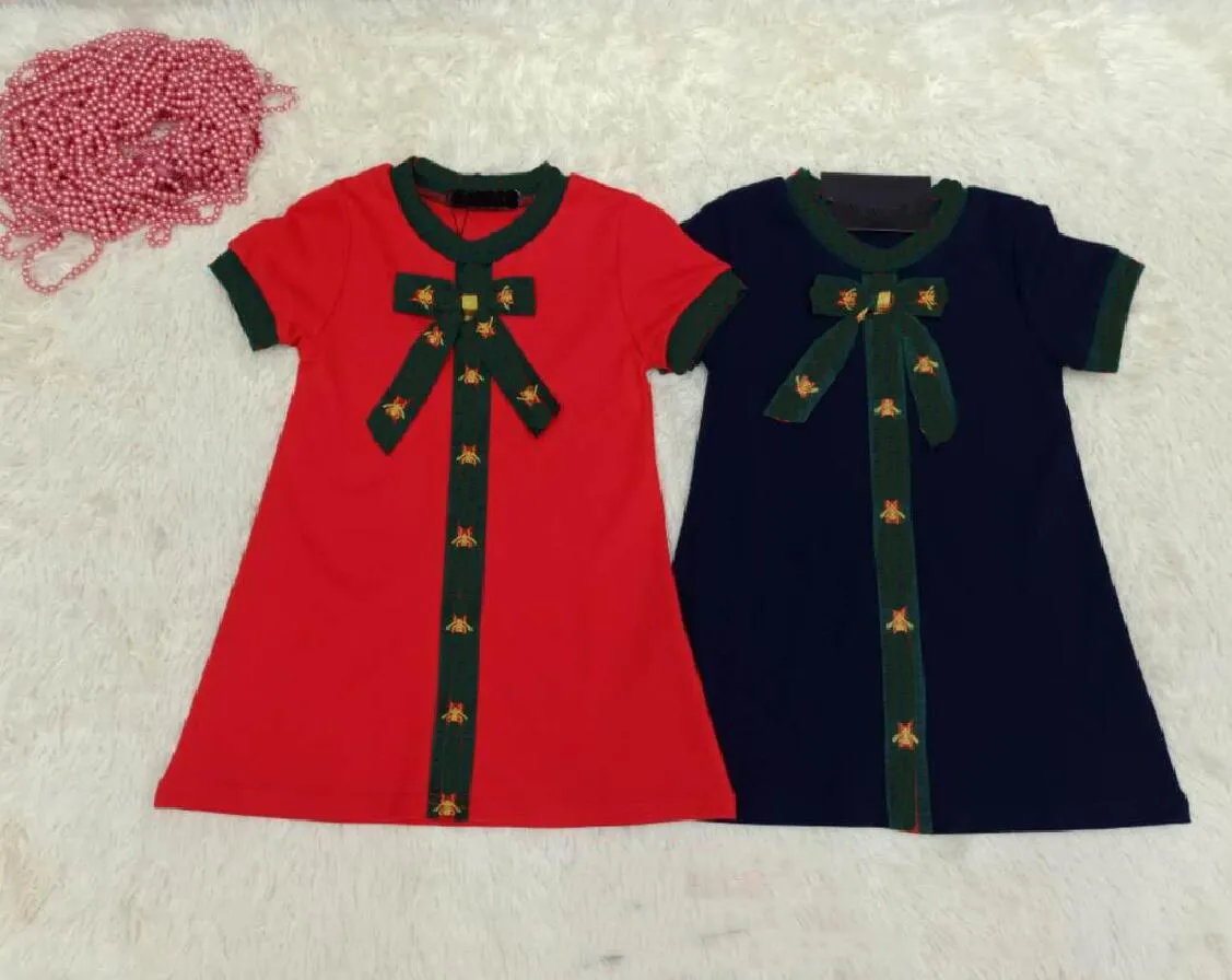 Letnie dziecko Dziewczyny Sukienka Designer Dzieci Bowknot Bee Z Krótkim Rękawem Party Dresses Luxury Baby Kids Urodziny Odzież