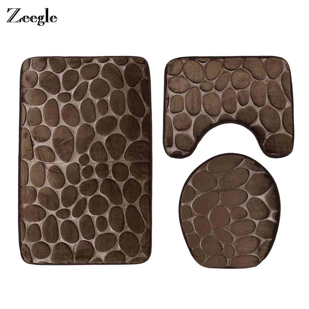 Zeegle Bathroom Carpet Set 3D Cobble Embossing Mats For Toilet Bathroom Mat Non-slip Bath Mat Shower Floor Mats Bathroom Rugs