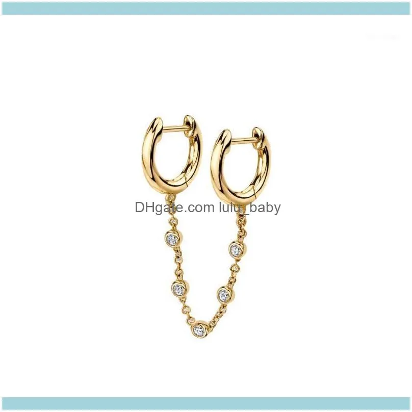 Hoop Jewelryhoop Hie Double Circle Long CZ Zircon Chain Broskörörhängen för kvinnor Guld Små runda modesmycken 20211 Drop Leverans