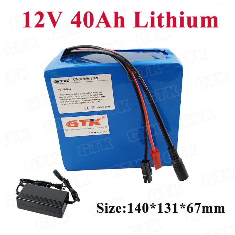 Paquet de batterie Lithium Li Ion Personnalisé 12V 40AH 45AH avec port USB et BMS pour la puissance de sauvegarde / scooter / Banque de puissance / Ebike + 5A Chargeur