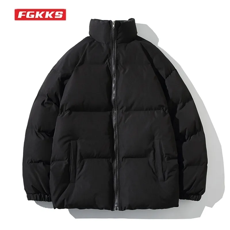 Fgnks vinter män parka kappa tjockna varm jacka kvinnor mode står krage coat street solid färg bomull par parka man 211124