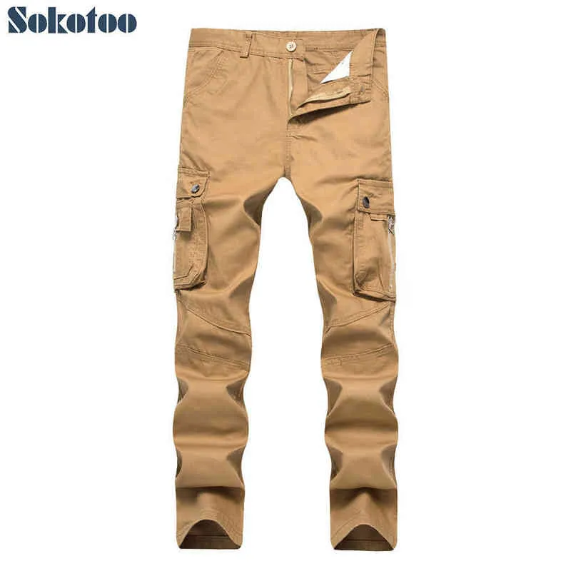 Sokotoo erkek rahat cepler kargo pantolon artı boyutu gevşek haki ordu yeşil siyah staight uzun pantolon H1223