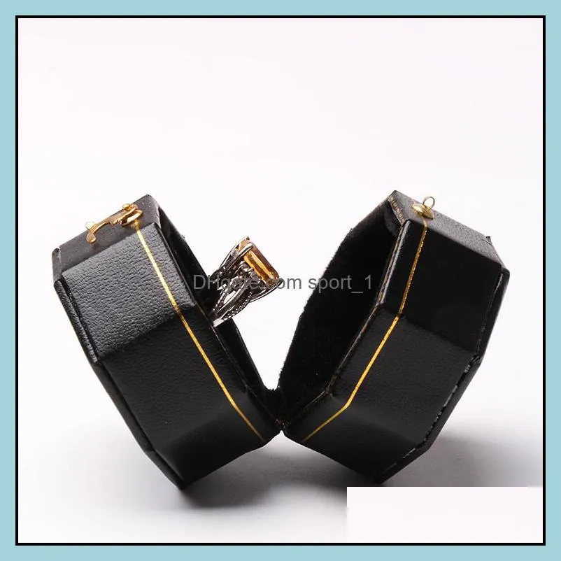 Mini black octagonal box PU leather advanced vintage jewelry display recommended wedding diamond ring box