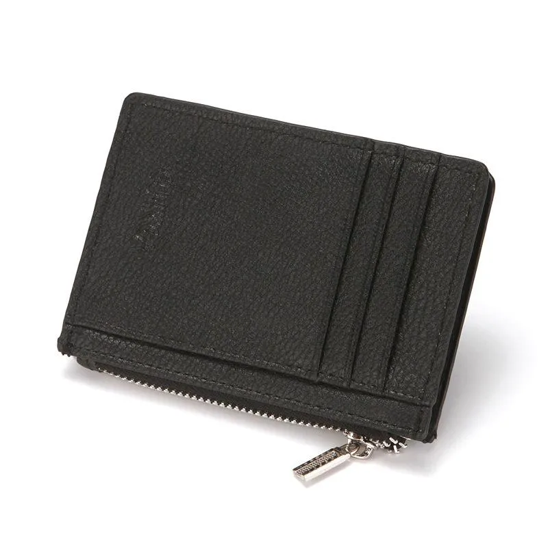 Titulaire de la carte en cuir véritable de qualité de la mode Noir Marron Doux Zip Coin Pocket ID S Titulaires Pour Hommes