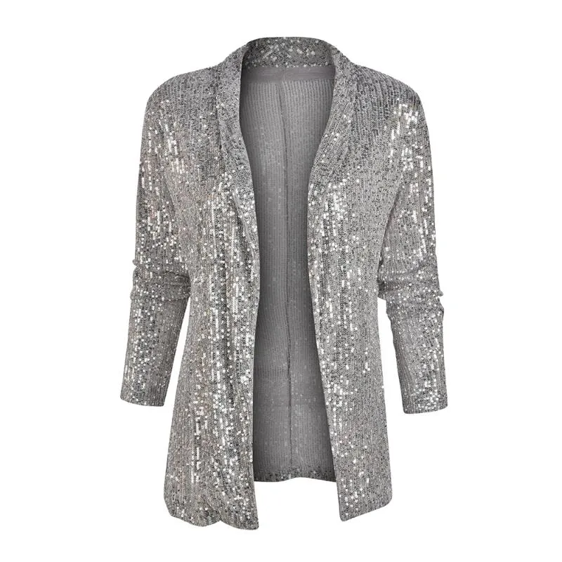 Sale Women Sequin Blazers And Jackets Work Office Lady Suit Slim Sliver Shiny Female Blazer Glitter Sexy Long Sleeve D30 Women's Suits &