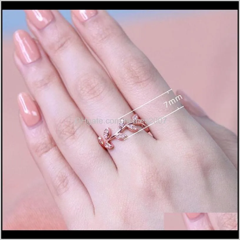 romantic leaf crystal wedding rings for women rose gold charm shiny zircon branch fashion bridal luxury jewelry