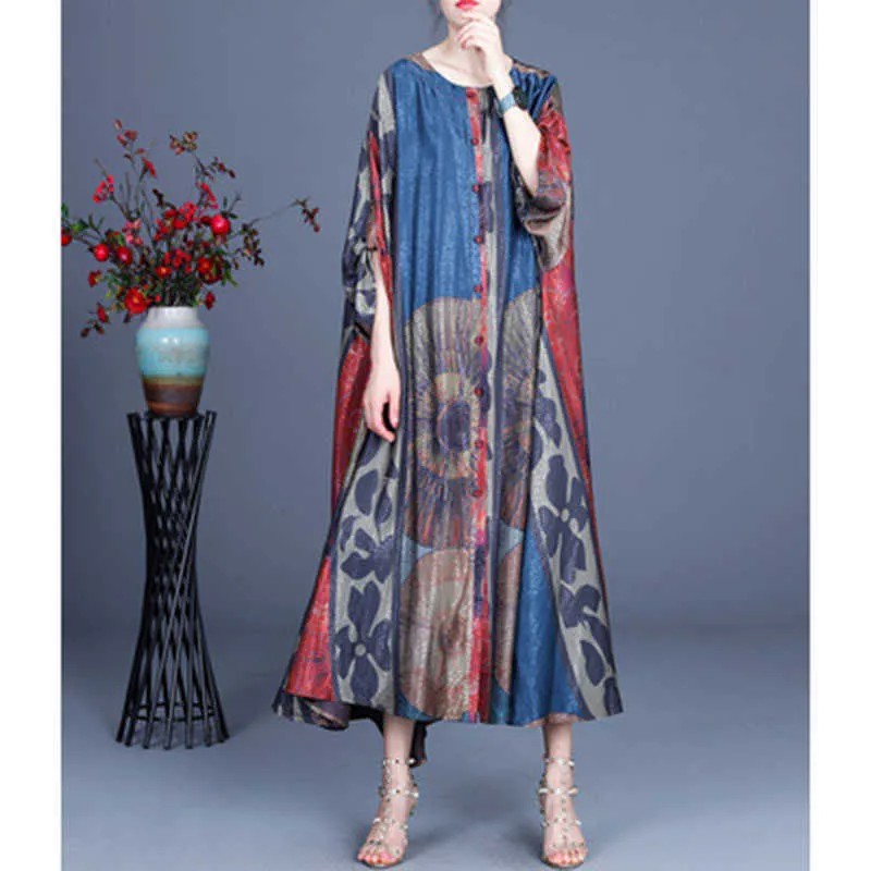 여름 한국 패션 제품 캐주얼 느슨한 드레스 우아한 기질 인쇄 불규칙한 색상 일치 레트로 210615