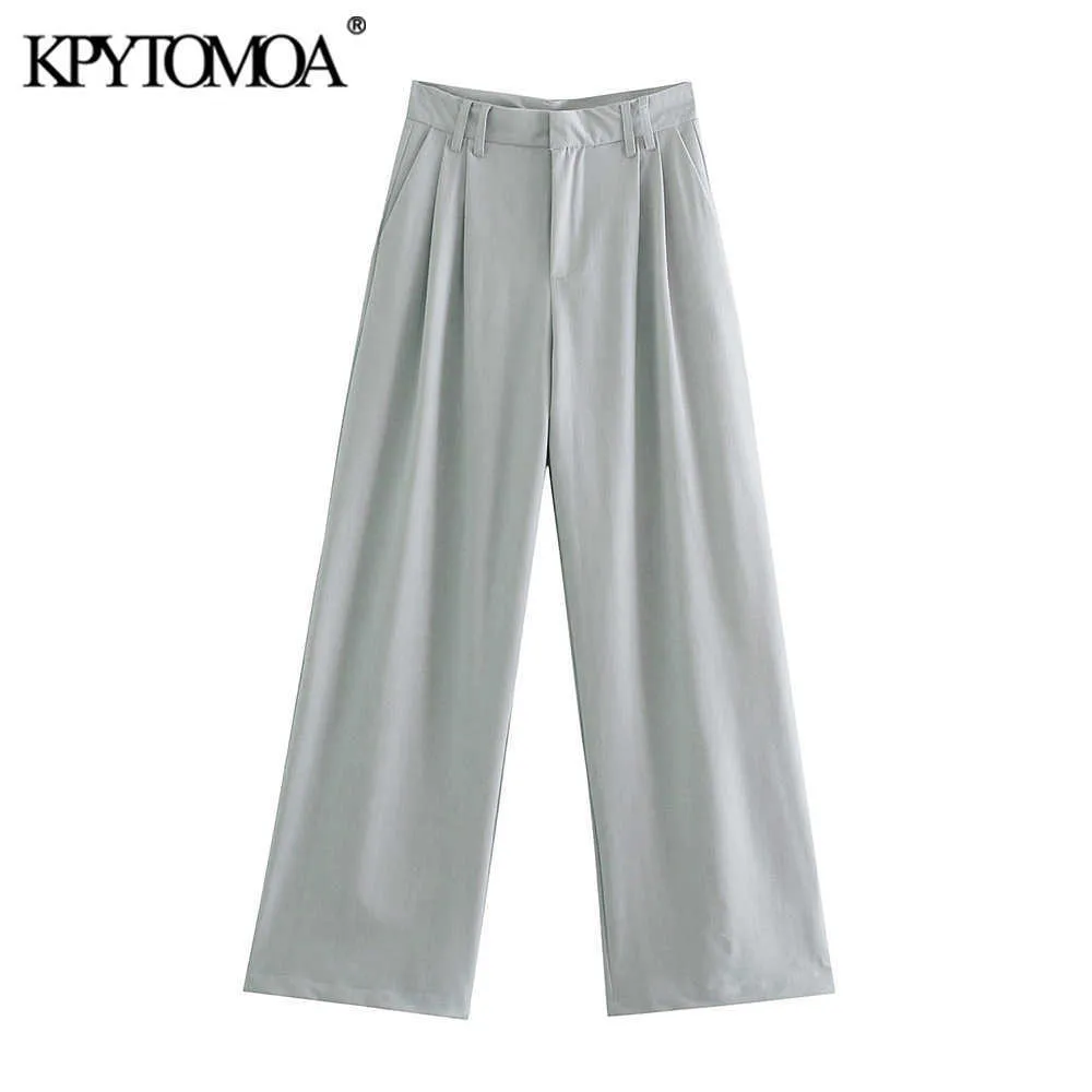 KPYTOMOA Women 2021 Fashion Darted Detail Side Pockets Straight Pants Vintage High Waist Zipper Fly Female Trousers Mujer Q0801