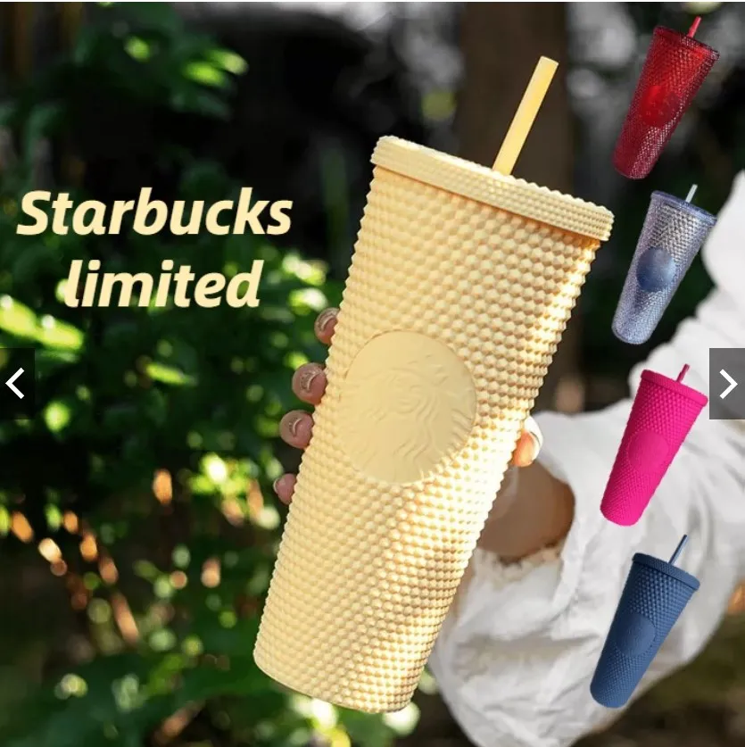 2021 Studded Tumblers 710ML Plastic Coffee Mug Bright Diamond Starry Straw Cup Durian Cups Gift Product