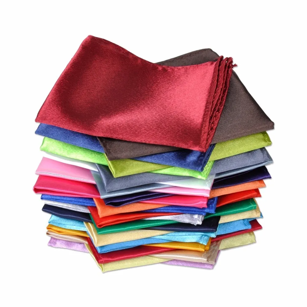 ciodree 26st / set Polyester Silk Satin Män Handkerchief Pocket Square Vanlig Solid Färg För Bröllopsfest Formell Suit Hanky