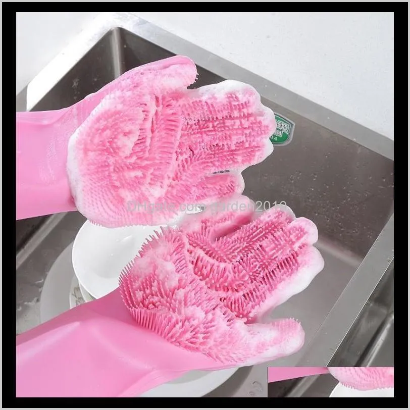 reusable silicone gloves magic cleaning gloves dish plate pan washing to take care hands household cleaning tools1