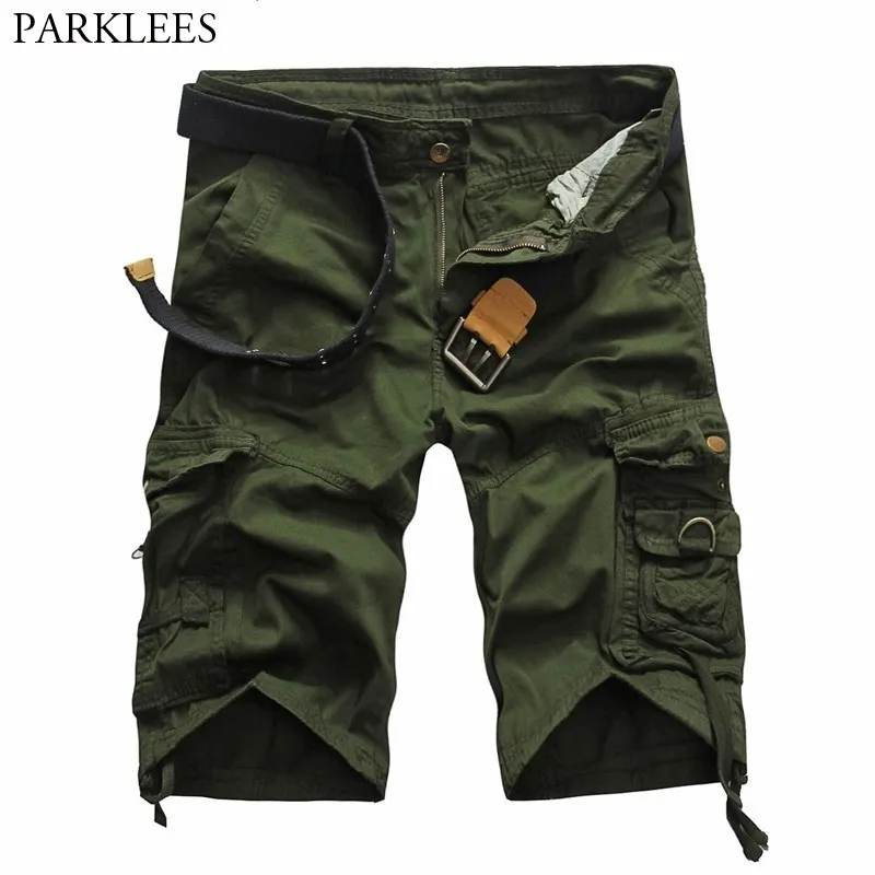 Pantaloncini cargo verde militare Pantaloncini da uomo multitasche dal design casual Pantaloncini da lavoro leggeri larghi in cotone da uomo 210522