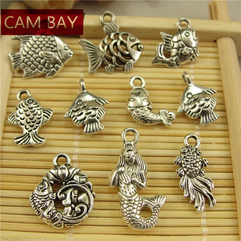 Antique Silver Plated Mermaid Fish Fish Charm For Bracelets, Earrings