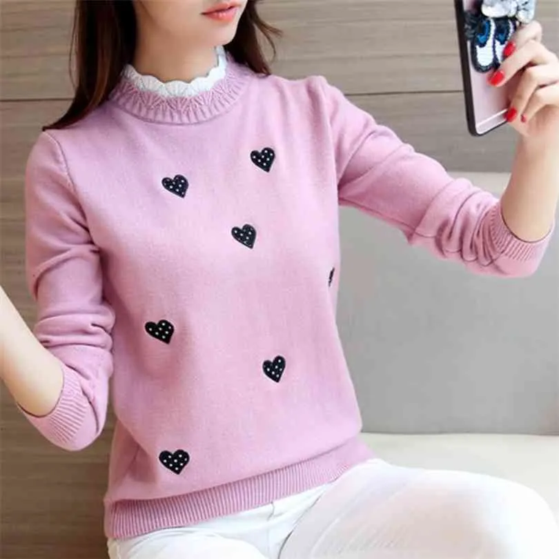 Peonfly Women Turtleneck Sweater Solid Color Embroidery Cartoon Panda Bear Cute Streetwear Pullovers Knitted Female Clothes Tops 210922