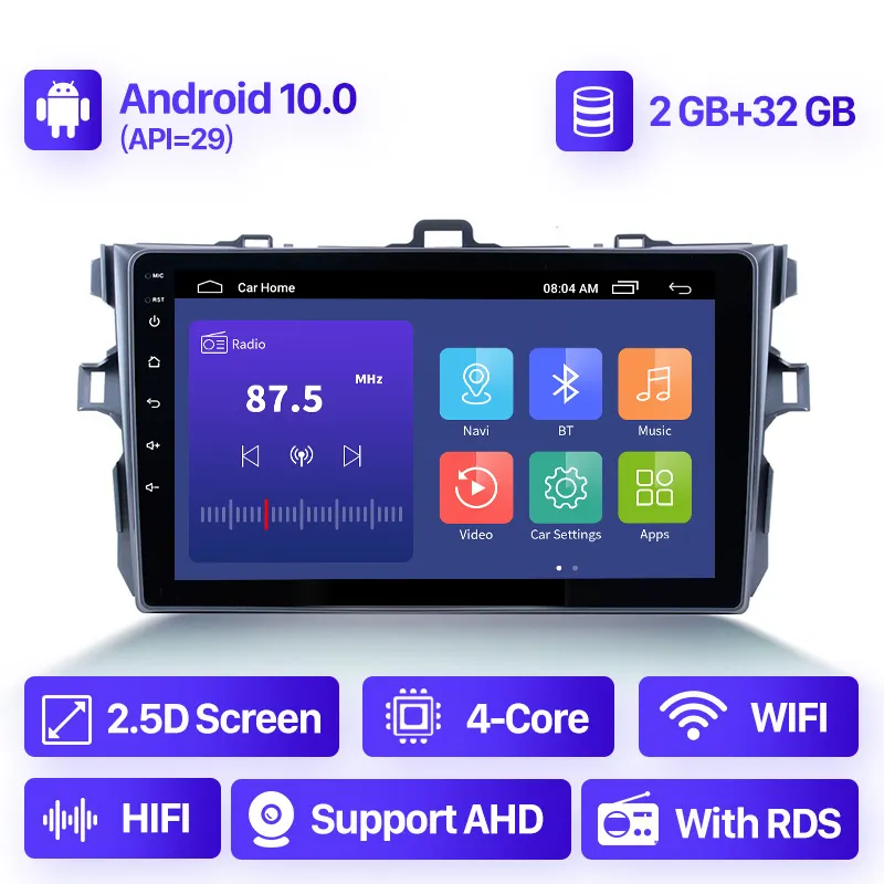 Android 10.0 2 + 32G voiture dvd Radio Audio pour Toyota Corolla E140 E150 2006-2013 Navigation GPS multimédia lecteur vidéo 2 din