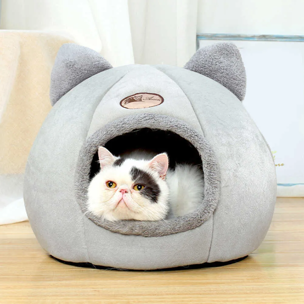 小さな犬の猫のテント深い睡眠の快適さの冬の猫のベッドのバスケットのための猫の家のためのバスケットペットテント居心地の良い洞窟ベッド屋内210713