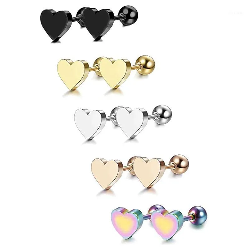 Ensemble de 3 paires de boucles d'oreilles en forme de coeur en acier inoxydable avec clous perforés pour homme et femme Argent Noir Or