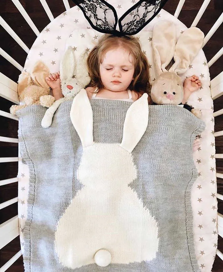 Driedimensionale deken Bunny Ears Rabbit Children's gebreide tapijt strand mat baby holding tapijt