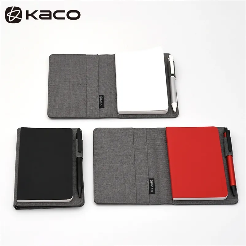 Kaco Notebook A6 PU Card Paper Slot Wallet Book för Office Travel With A Gift Business 210611