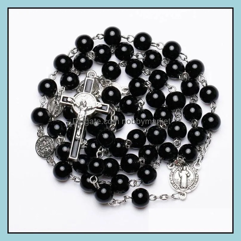 Mens Catholic Rosary necklace For Women Christian Jesus Virgin Mary Cross crucifix Pendant Galss Beaded chains Luxury Jewelry in Bulk